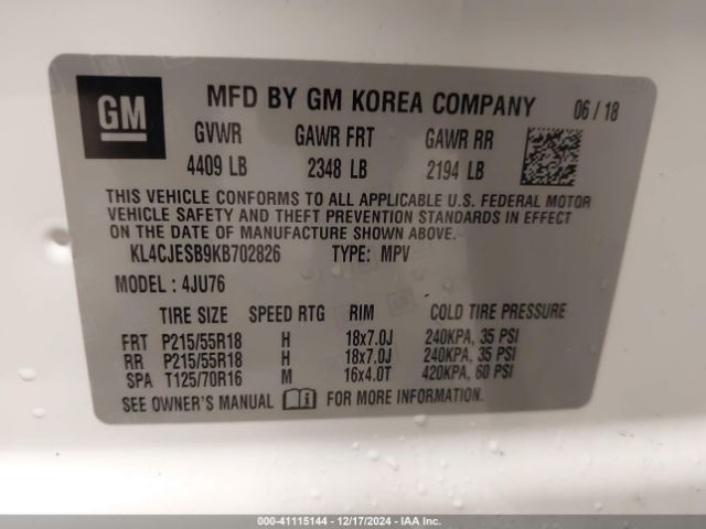 KL4CJESB9KB702826 Buick Encore Awd Preferred