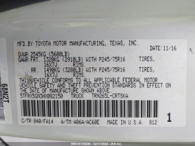 5TFRX5GN3HX082150 Toyota Tacoma Sr
