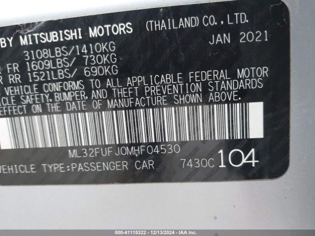 2021 MITSUBISHI MIRAGE G4 ML32FUFJ0MHF04530 Photo 8