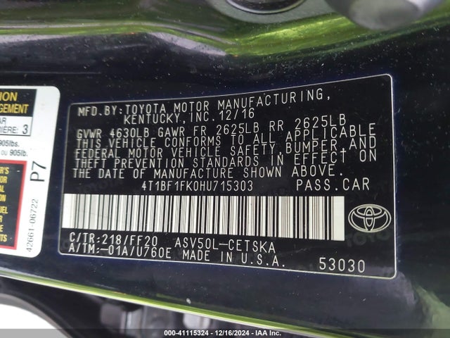 Toyota CAMRY SE 2017 4T1BF1FK0HU715303 Image 9