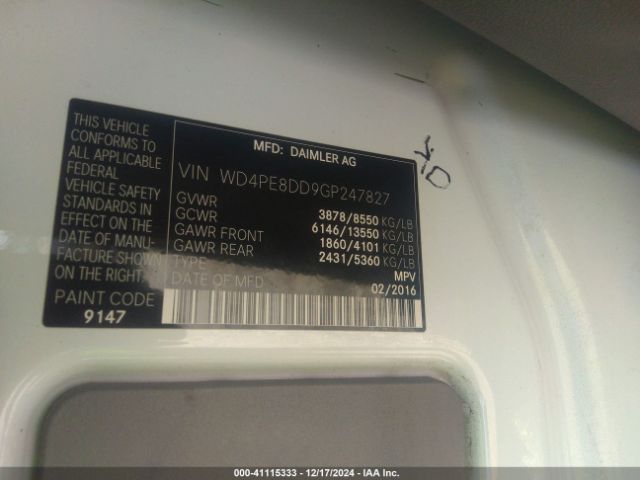 WD4PE8DD9GP247827 Mercedes-Benz Sprinter 2500 High  Roof/high Roof