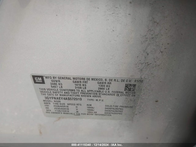 2010 CADILLAC SRX 3GYFNAEY4AS572919 Photo 8
