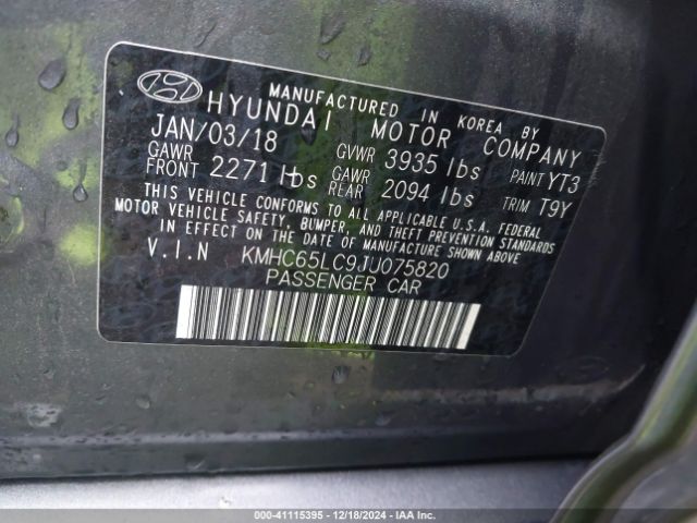 KMHC65LC9JU075820 Hyundai Ioniq Hybrid Blue