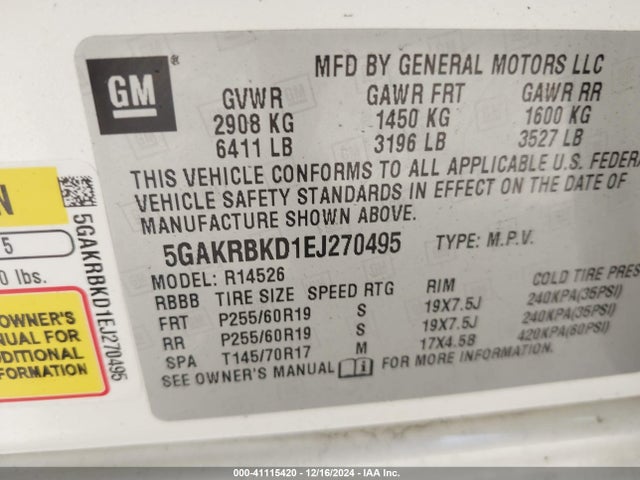 Buick Enclave Leather 2014 5GAKRBKD1EJ270495 Image 9