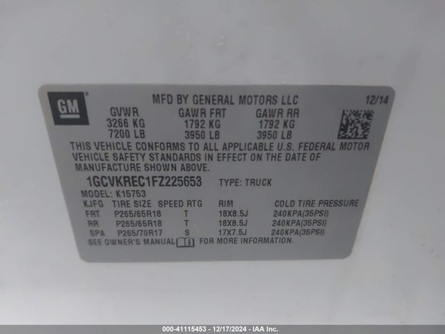 Chevrolet Silverado 1500 2lt 2015 1GCVKREC1FZ225653 Image 9