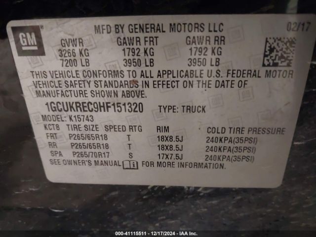 1GCUKREC9HF151320 Chevrolet Silverado 1500 2lt