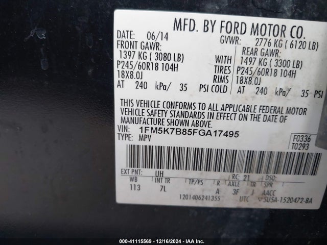 Ford Explorer 2015 1FM5K7B85FGA17495 Image 9