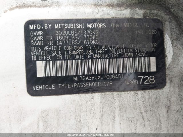 ML32A3HJXLH006451 Mitsubishi MIRAGE SE