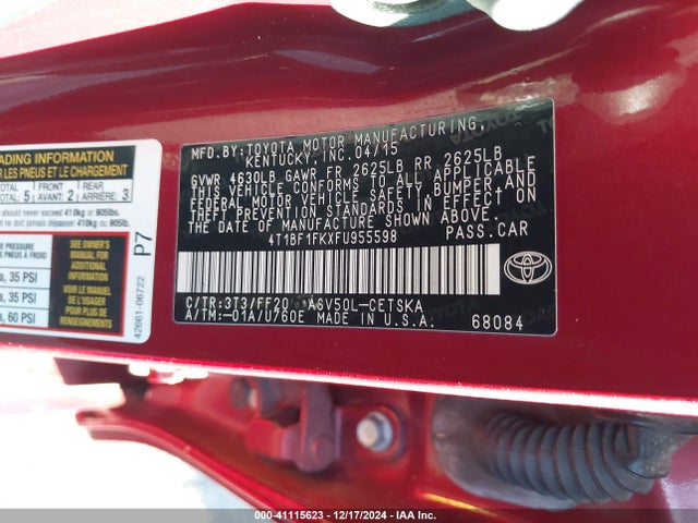 Toyota CAMRY SE 2015 4T1BF1FKXFU955598 Image 9