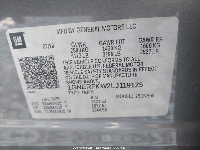 1GNERFKW2LJ119125 Chevrolet Traverse Fwd Ls