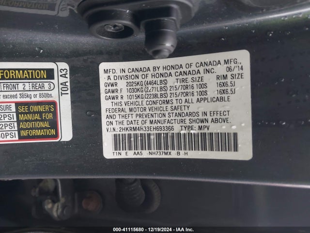 Honda CR-V LX 2014 2HKRM4H33EH693366 Image 9