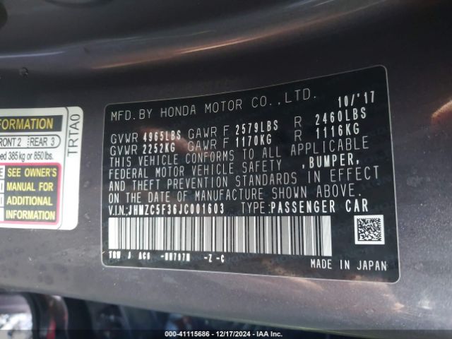 JHMZC5F36JC001603 Honda Clarity Plug-in Hybrid Touring