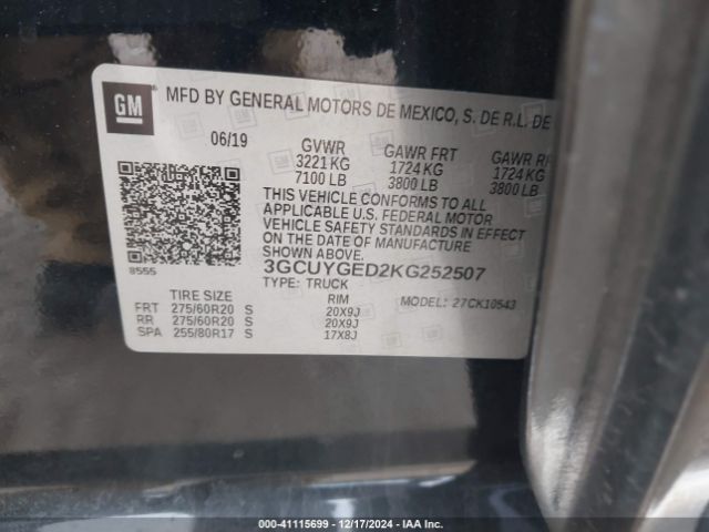 3GCUYGED2KG252507 Chevrolet Silverado 1500 Ltz