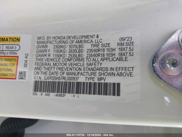 5J6RS5H57RL000937 Honda Cr-v Hybrid Sport