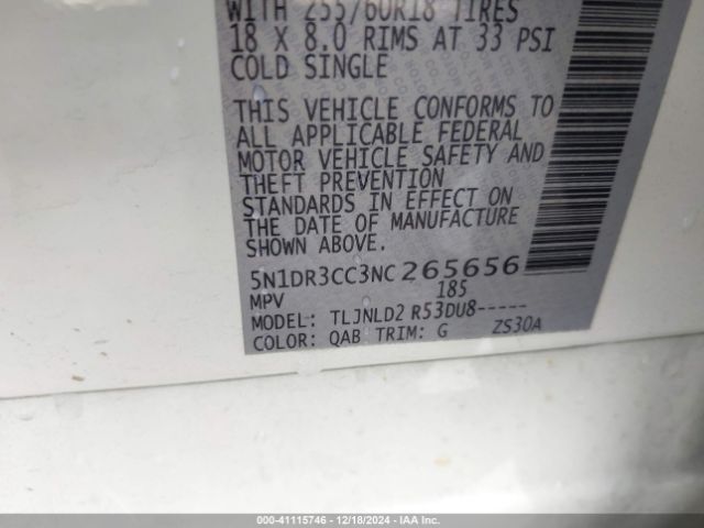 5N1DR3CC3NC265656 Nissan Pathfinder Sl 4wd