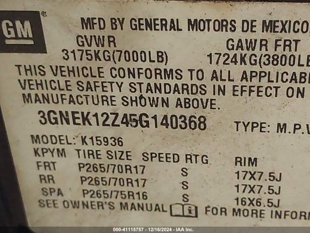 2005 CHEVROLET AVALANCHE 3GNEK12Z45G140368 Photo 8