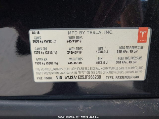 2018 TESLA MODEL S 5YJSA1E25JF268230 Photo 8