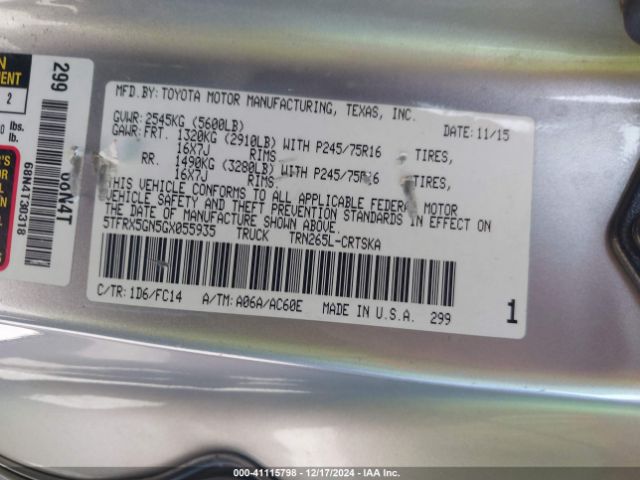 5TFRX5GN5GX055935 Toyota Tacoma Sr5
