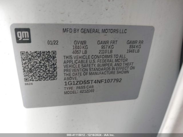 1G1ZD5ST4NF107792 Chevrolet Malibu Fwd Lt