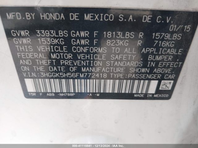 3HGGK5H56FM772418 Honda FIT LX
