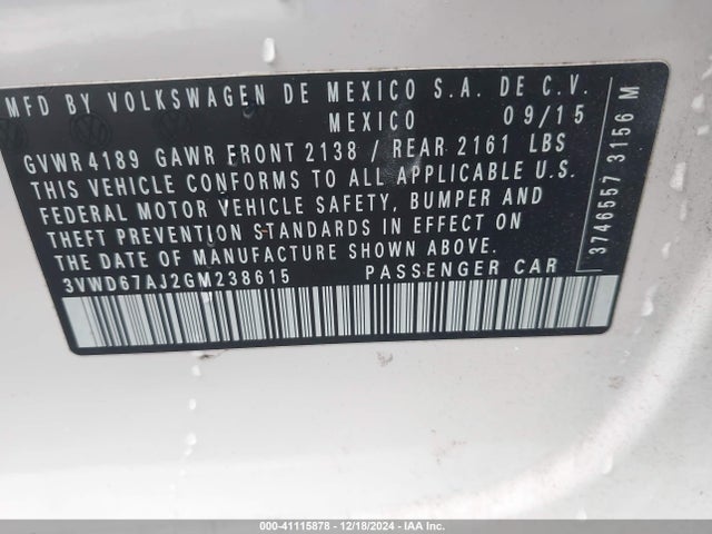3VWD67AJ2GM238615 Volkswagen Jetta 1.4t Se