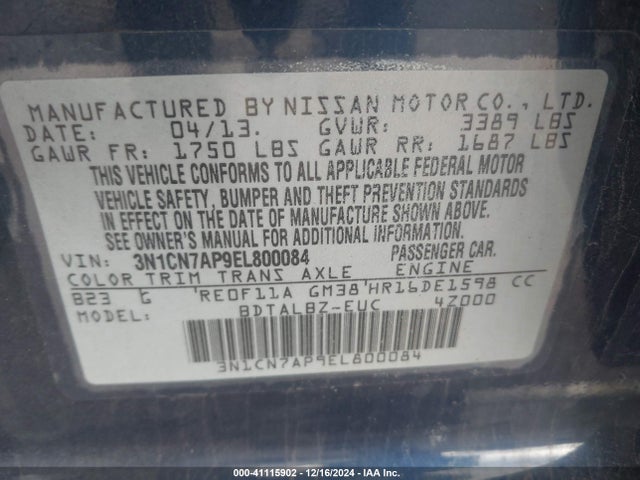 Nissan Versa 1.6 Sv 2014 3N1CN7AP9EL800084 Image 9