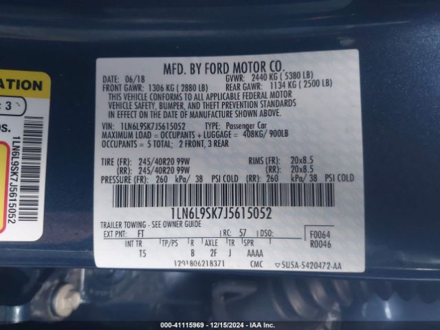 1LN6L9SK7J5615052 Lincoln Continental Select