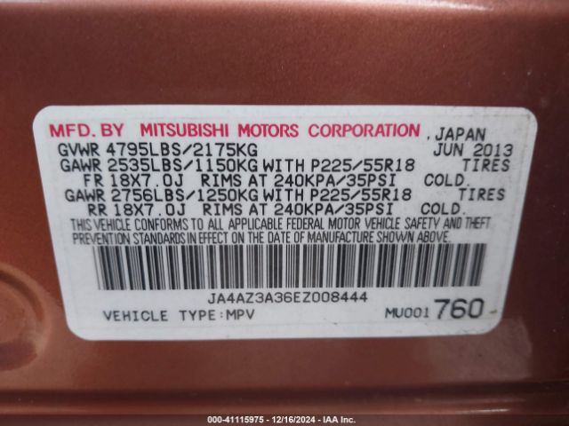 JA4AZ3A36EZ008444 Mitsubishi Outlander Se