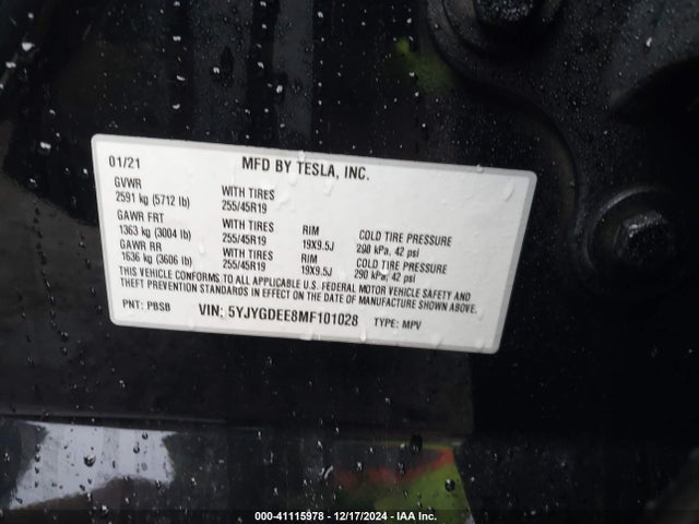 2021 TESLA MODEL Y 5YJYGDEE8MF101028 Photo 8