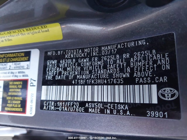 Toyota CAMRY SE 2017 4T1BF1FK3HU417635 Image 9
