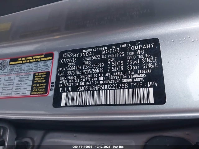 Hyundai Santa Fe Se Ultimate 2017 KM8SRDHF5HU221768 Image 9