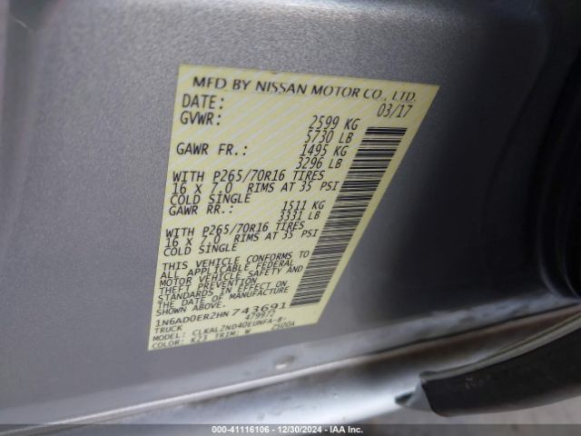 1N6AD0ER2HN743691 Nissan Frontier Sv