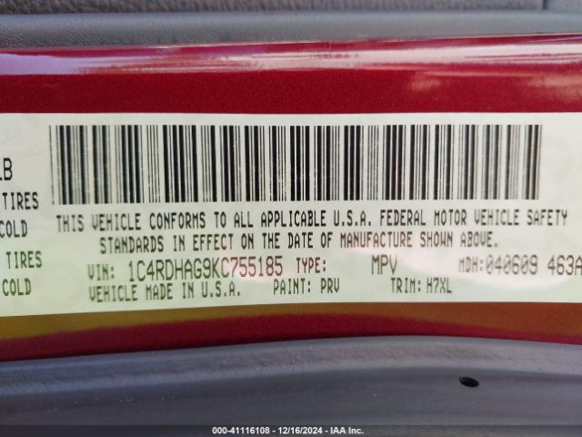 1C4RDHAG9KC755185 Dodge Durango Sxt Plus Rwd