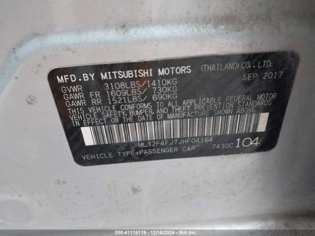 ML32F4FJ7JHF04164 Mitsubishi Mirage G4 Se