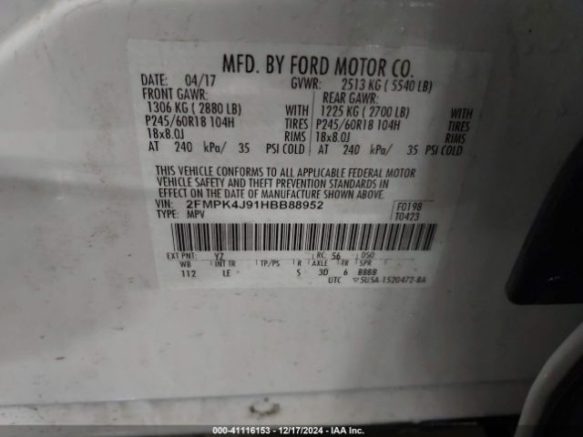 2FMPK4J91HBB88952 Ford EDGE SEL