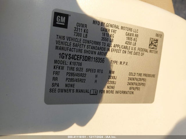 2013 CADILLAC ESCALADE 1GYS4CEF3DR118356 Photo 8