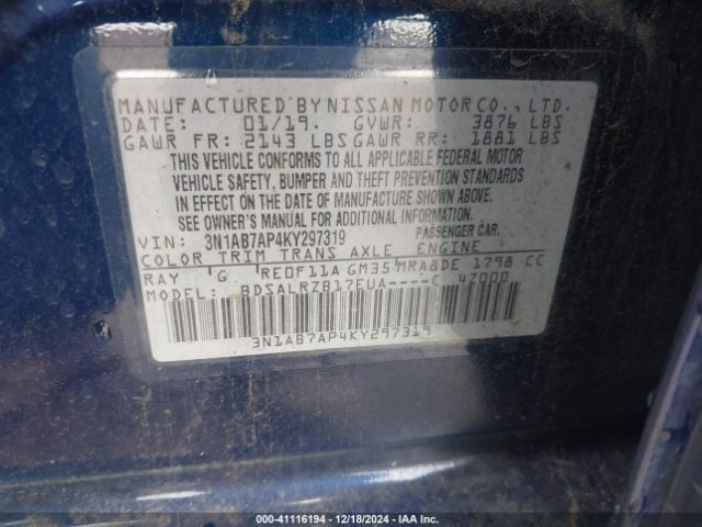 3N1AB7AP4KY297319 Nissan SENTRA SR