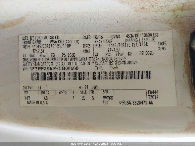 1FTBF2B63HEB80268 Ford F-250 Xl