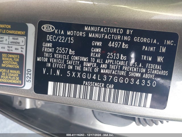 KIA OPTIMA EX 2016 5XXGU4L37GG034350 Image 9
