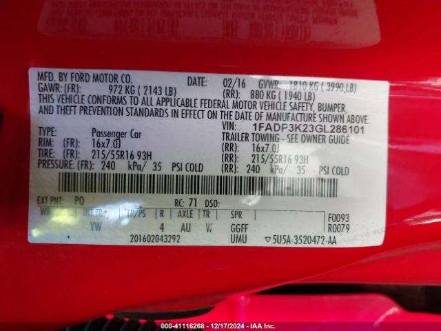 1FADP3K23GL286101 Ford FOCUS SE