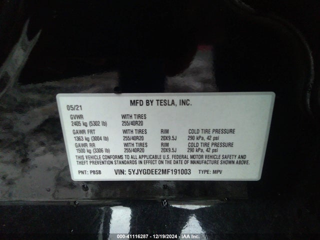 2021 TESLA MODEL Y 5YJYGDEE2MF191003 Photo 8