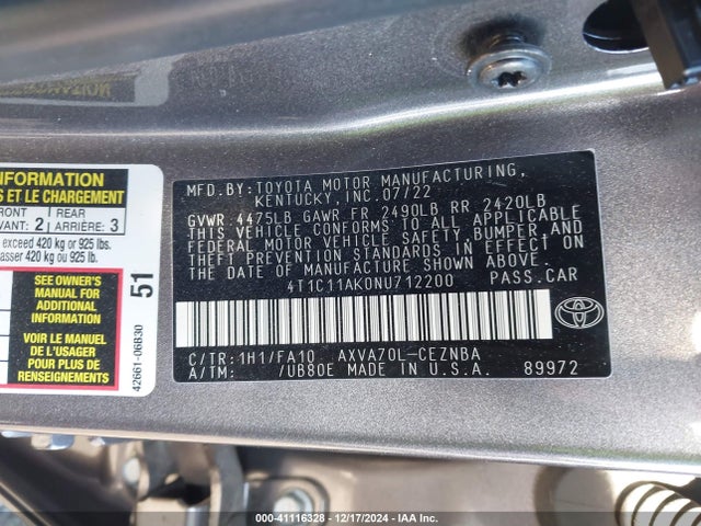 Toyota CAMRY LE 2022 4T1C11AK0NU712200 Image 9