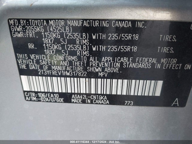 2T3YFREV1HW317822 Toyota Rav4 Limited/platinum