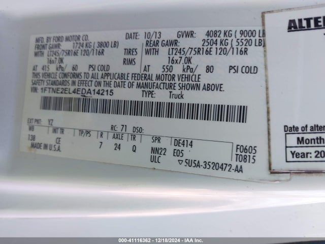 Ford E-250 Commercial 2014 1FTNE2EL4EDA14215 Image 9
