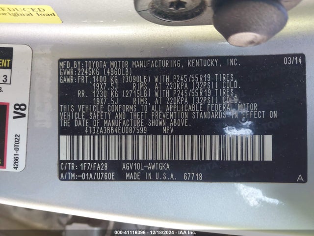 4T3ZA3BB4EU087599 Toyota VENZA LE