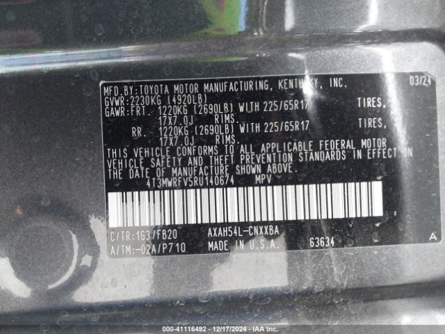 4T3MWRFV5RU140674 Toyota Rav4 Hybrid Le