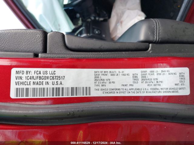 1C4RJFBG0MC672517 Jeep Grand Cherokee Limited X 4x4
