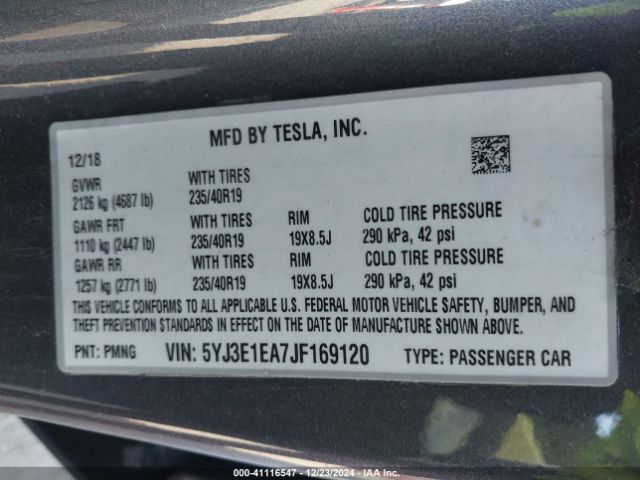 5YJ3E1EA7JF169120 Tesla Model 3 Long Range/mid Range