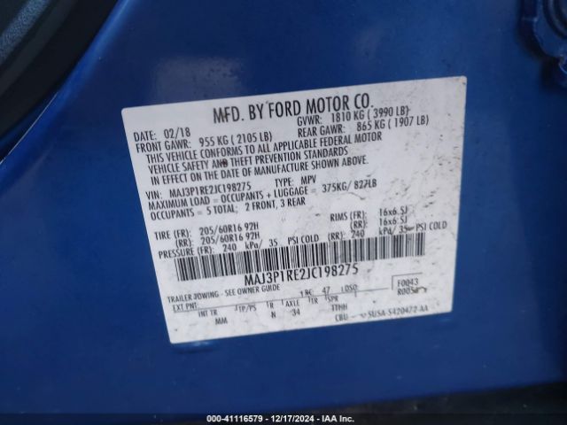 MAJ3P1RE2JC198275 Ford ECOSPORT S