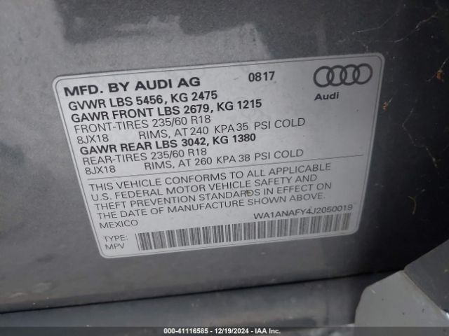 WA1ANAFY4J2050019 Audi Q5 2.0t Premium/2.0t Tech Premium